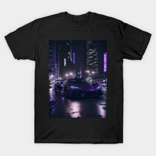 Chicago Night Ride Purple Sports Car T-Shirt